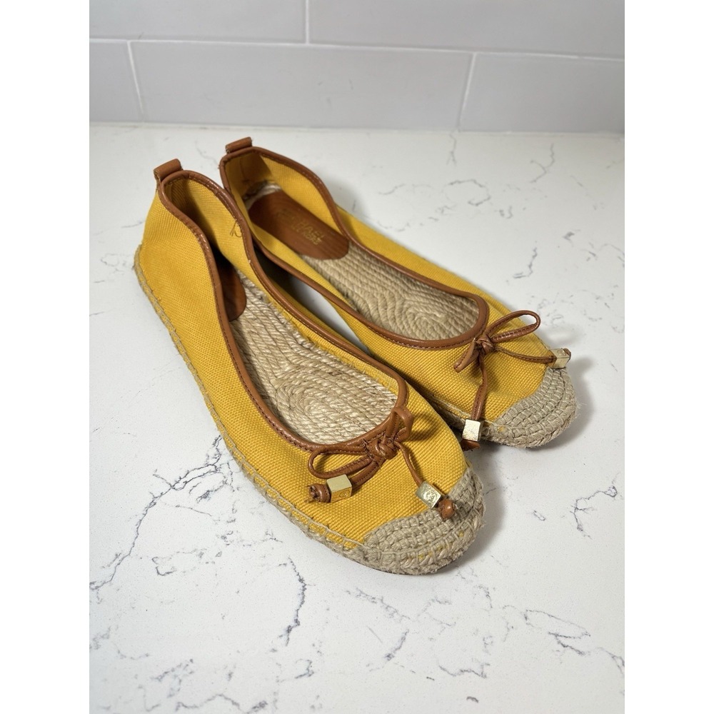Michael Kors 'Meg' Espadrilles Flats Mustard Yellow Canvas Bow Ballet Size 9.5